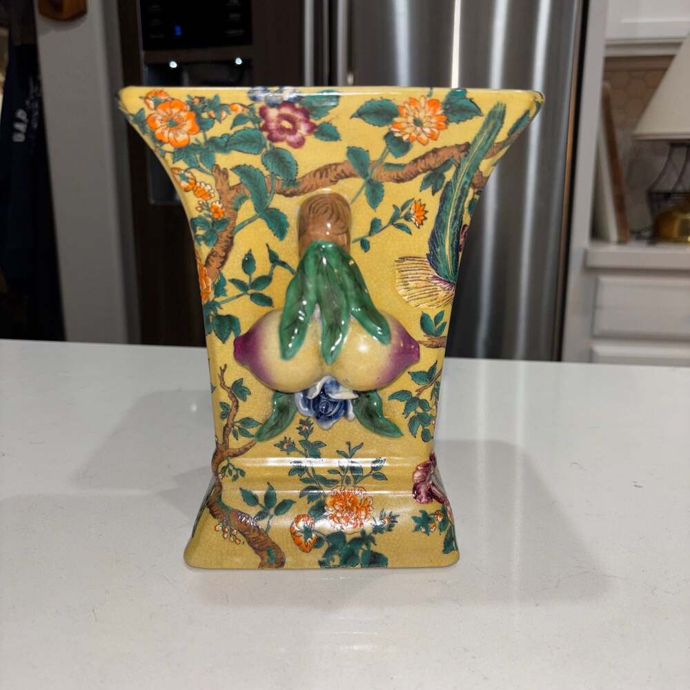 Chinoiserie Style Famille Rose Porcelain Bough Pot Relief Fruit Floral Motif